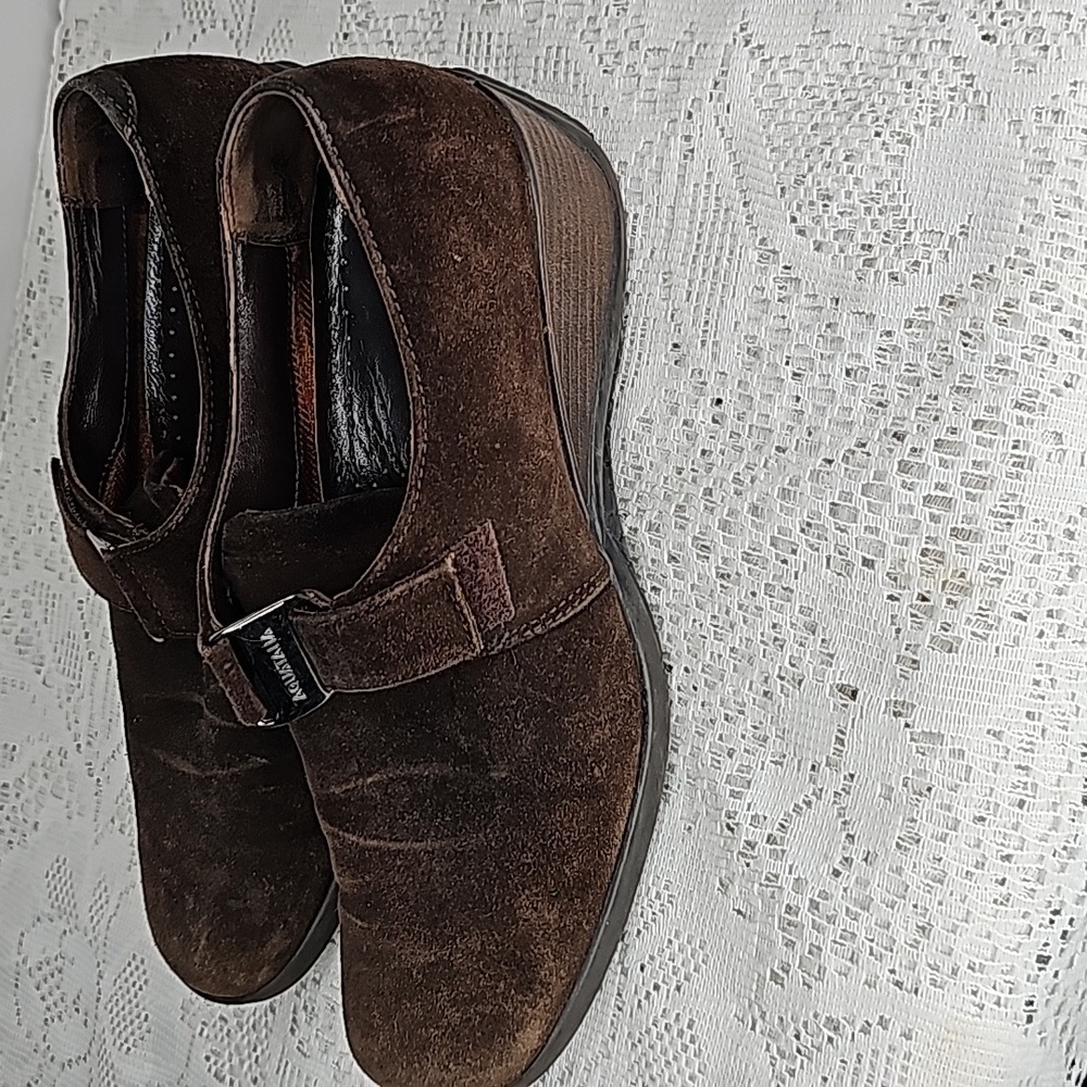 Aquatalia suede leather brown slip on mini wedge loafers sz 7 - Picture 5 of 9